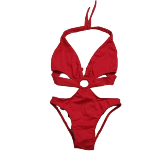 Booty by Brabants Brazilian Red cutouts one piece cheeky high-waist swim wear Lg - Picture 2 of 16